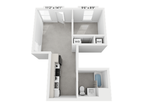 a sq. ft. apartment with a bedroom and a living room